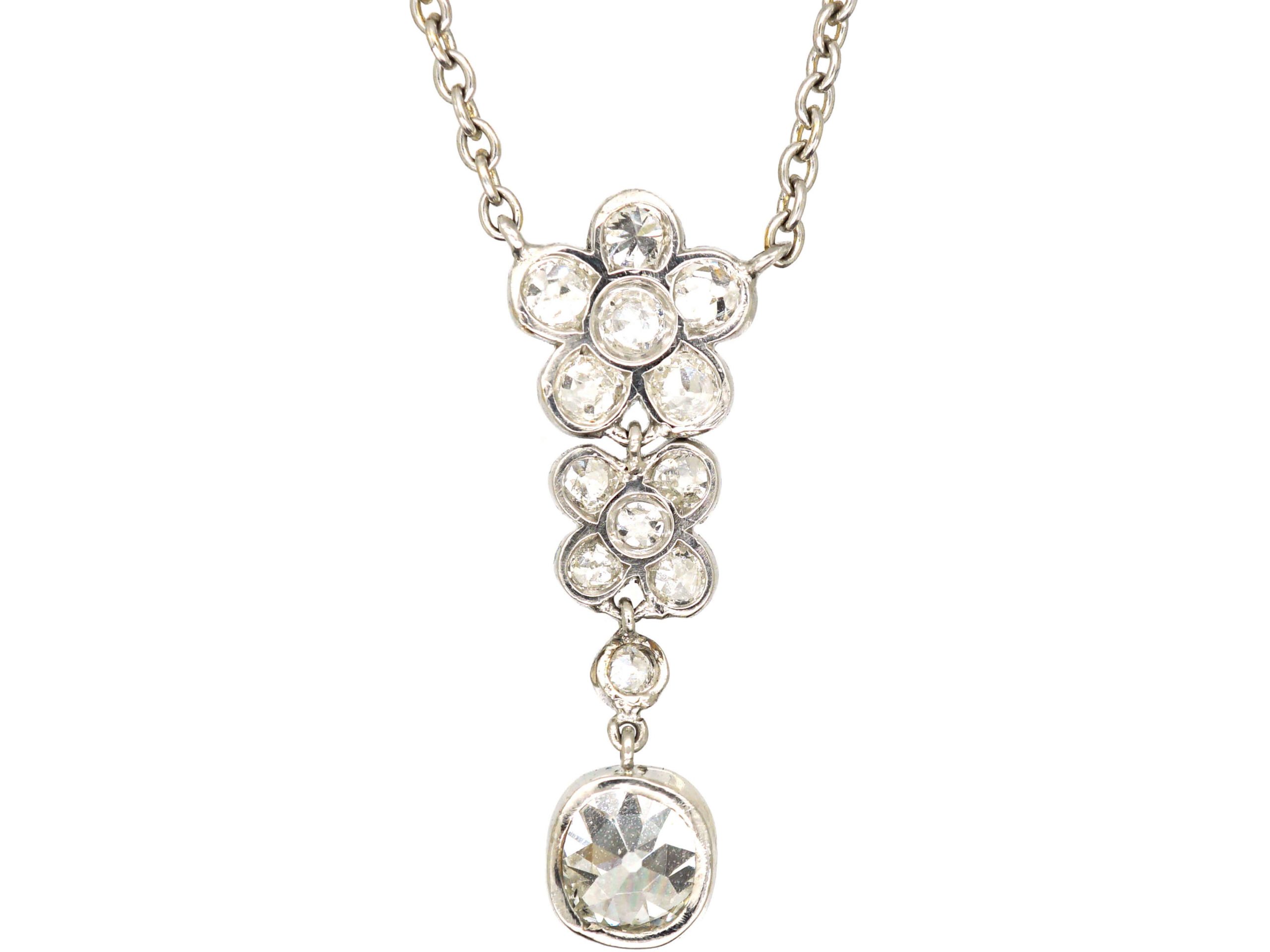 Art Deco Platinum & Diamond Flower Pendant on Chain (597T) | The ...