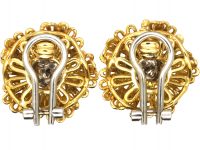 1970s Clip On 18ct Gold & Diamond Flower Earrings