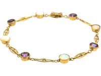 Edwardian 15ct Gold Bracelet set with Amethysts & Opals