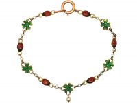 Edwardian 15ct Gold, Enamel & Natural Pearl, Ladybird & Four Leaf Clover Bracelet