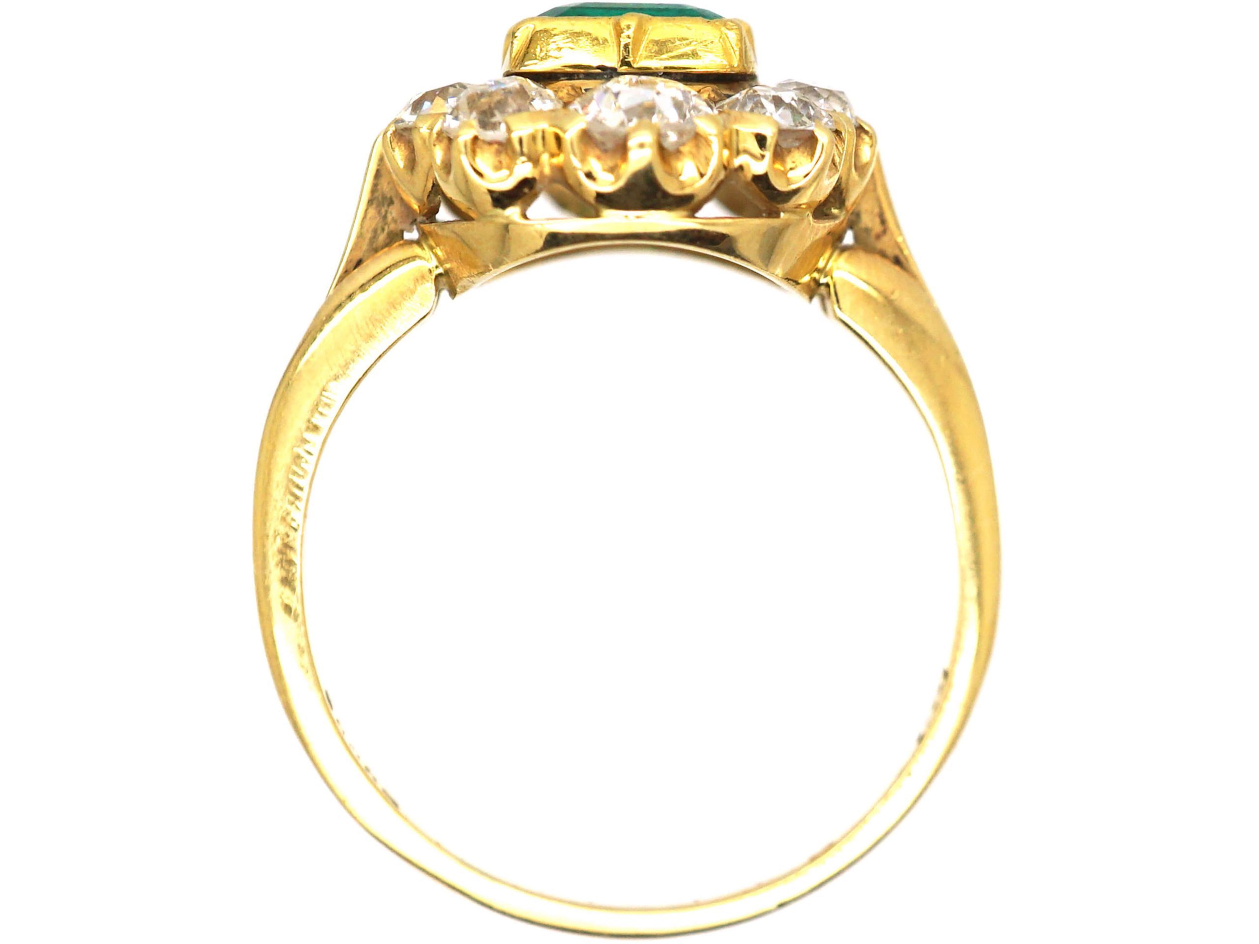 Early 20th Century 18ct Gold, Square Cut Emerald & Diamond Cluster Ring ...