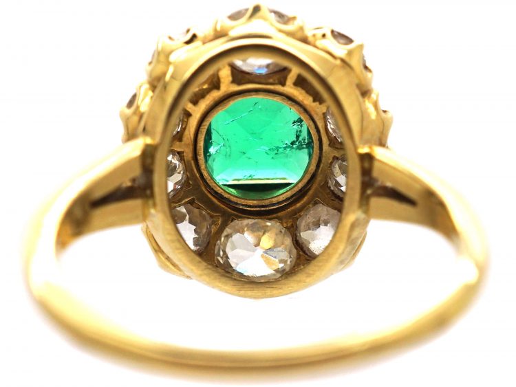 Early 20th Century 18ct Gold, Square Cut Emerald & Diamond Cluster Ring