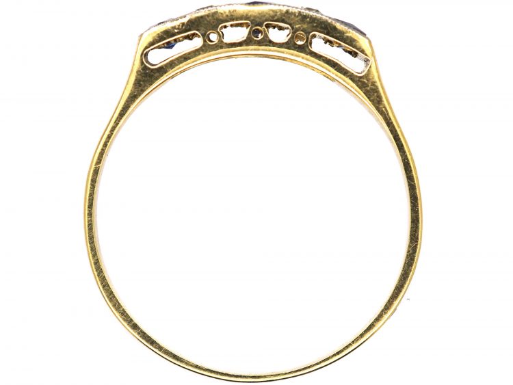 Art Deco 18ct Gold & Platinum, French Cut Sapphire & Diamond Five Stone Ring