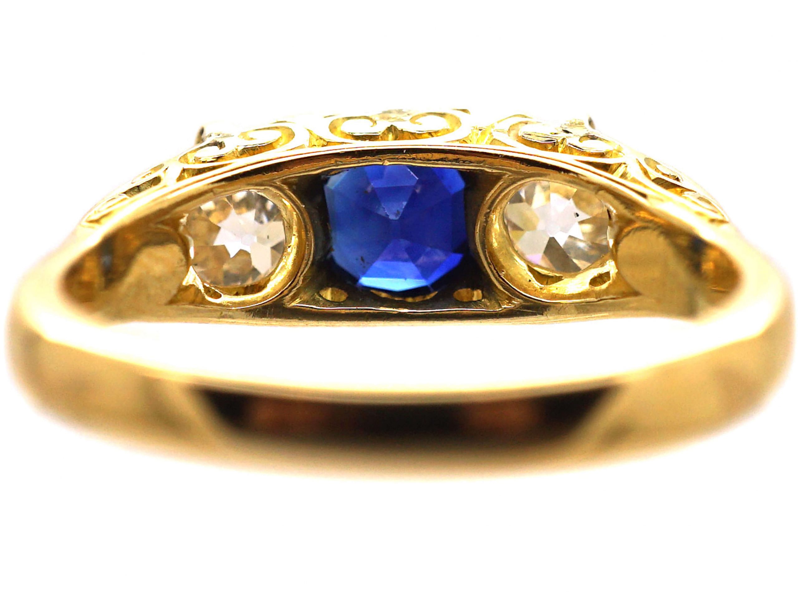 Victorian 18ct Gold, Three Stone Diamond & Sapphire Carved Half Hoop ...