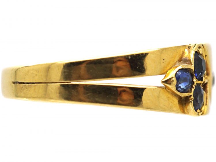 Edwardian 18ct Gold Kiss Ring set with a Diamond & Sapphires