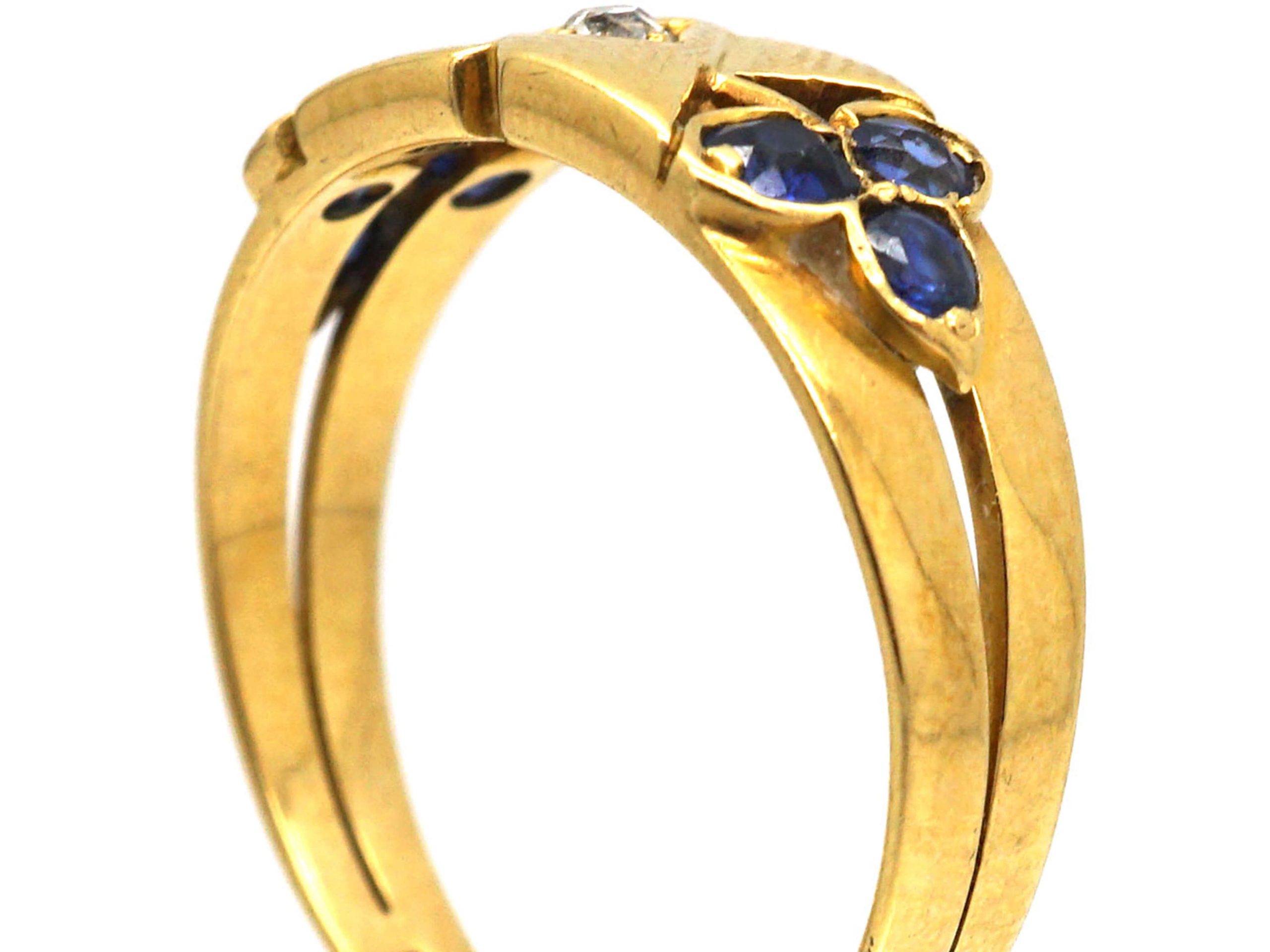 Edwardian 18ct Gold Kiss Ring set with a Diamond & Sapphires (770T