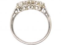 Art Deco Platinum, Three Stone Diamond Ring with Diamond Set Shoulders