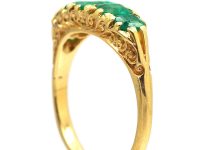 Edwardian 18ct Gold, Five Stone Emerald Carved Half Hoop Ring