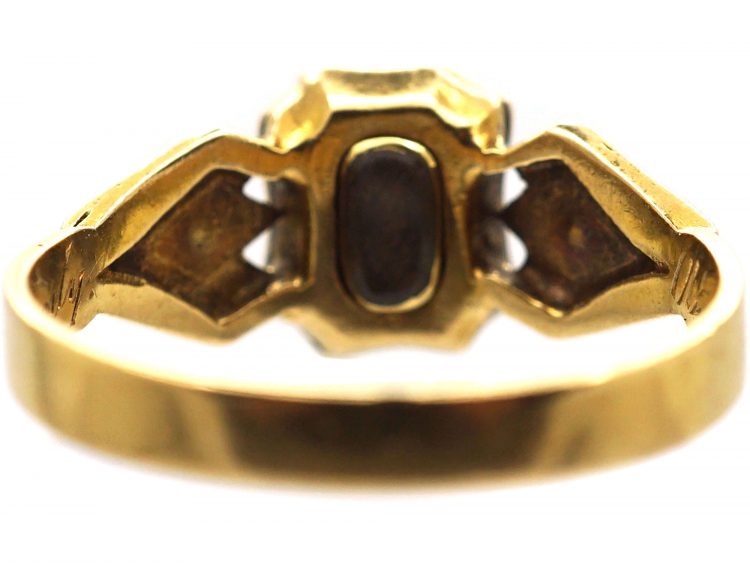 Early Victorian 18ct Gold Black Enamel & Natural Split Pearl Ring
