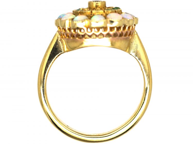 Edwardian 18ct Gold, Opal, Diamond & Green Garnet Cluster Ring