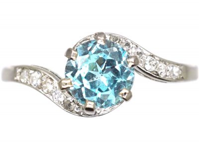 Art Deco Platinum, Aquamarine & Diamond Twist Ring