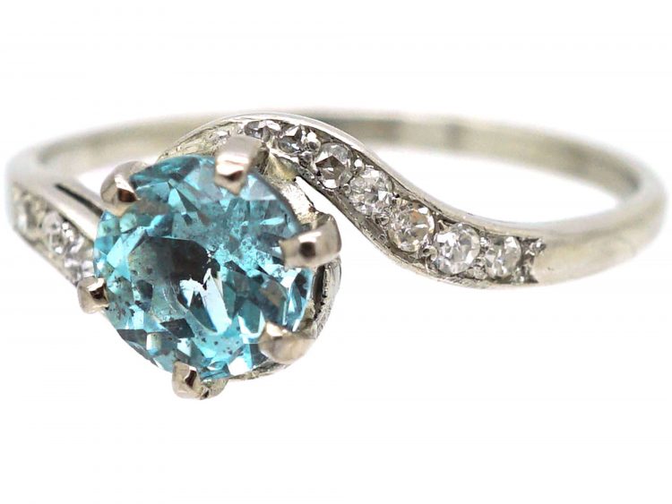 Art Deco Platinum, Aquamarine & Diamond Twist Ring