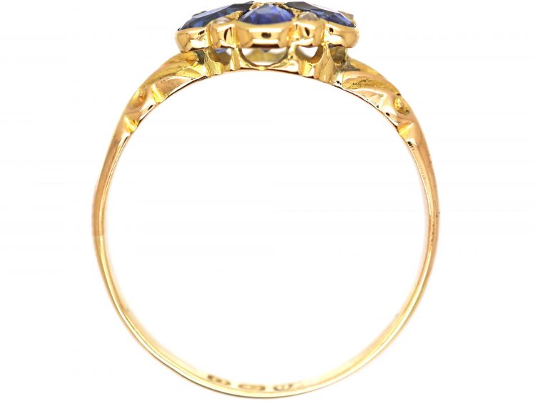 Edwardian 18ct Gold, Sapphire & Rose Diamond Pansy Cluster Ring