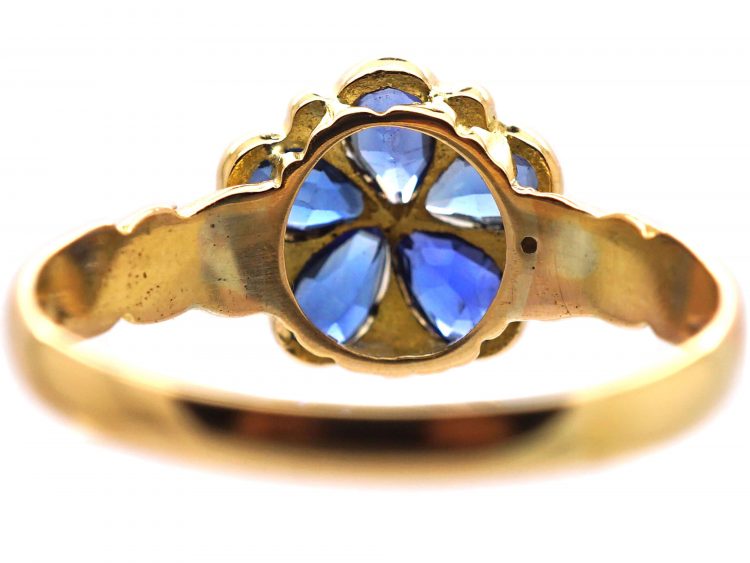 Edwardian 18ct Gold, Sapphire & Rose Diamond Pansy Cluster Ring