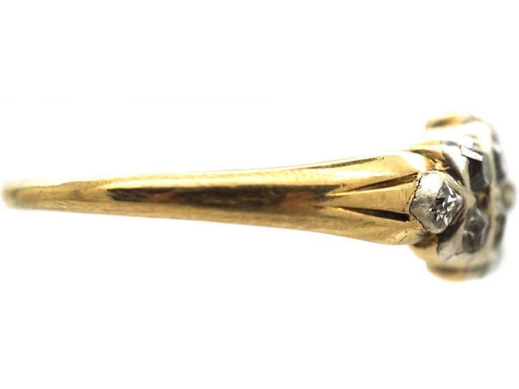 Early 19th Century 18ct Gold & Silver, Diamond Cluster Ring with Locket on Reverse