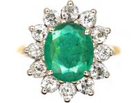 Large 18ct Gold, Emerald & Diamond Cluster Ring