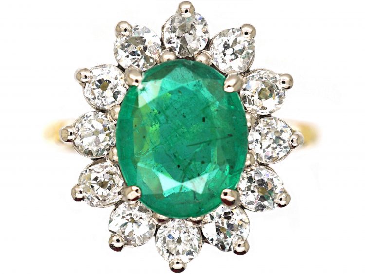 Large 18ct Gold, Emerald & Diamond Cluster Ring