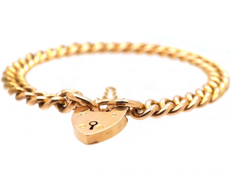 Edwardian 15ct Gold Curb Link Bracelet with Padlock