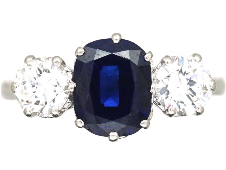 Retro Platinum, Sapphire & Diamond Three Stone Ring
