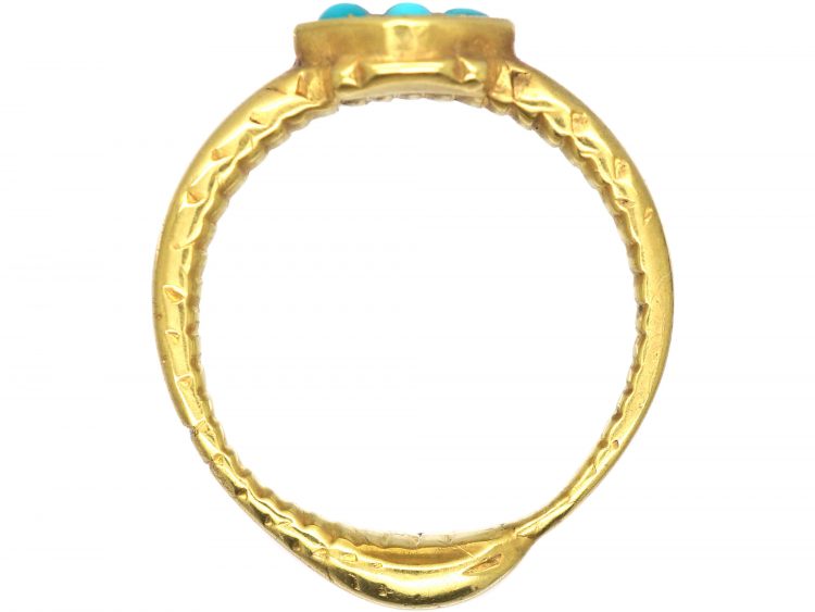 Georgian 18ct Gold Ouroboros Ring set with Four Turquoise & a Diamond