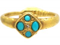 Georgian 18ct Gold Ouroboros Ring set with Four Turquoise & a Diamond