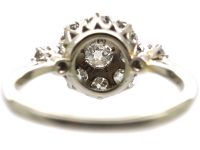 Edwardian 18ct White Gold & Platinum, Diamond Cluster Ring with Diamond Set Shoulders