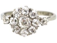 Edwardian 18ct White Gold & Platinum, Diamond Cluster Ring with Diamond Set Shoulders