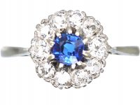 Art Deco 18ct White Gold & Platinum, Sapphire & Diamond Cluster Ring