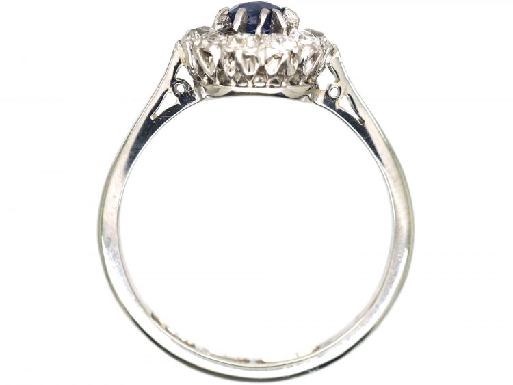 Art Deco 18ct White Gold & Platinum, Sapphire & Diamond Cluster Ring