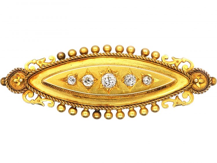 Victorian 18ct Gold & Diamond Brooch with Locket on the Reverse