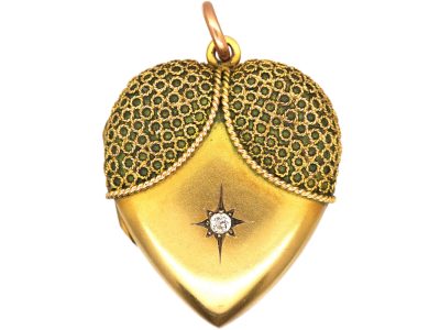 Edwardian Large 9ct Gold Heart Shaped Locket set with a Diamond