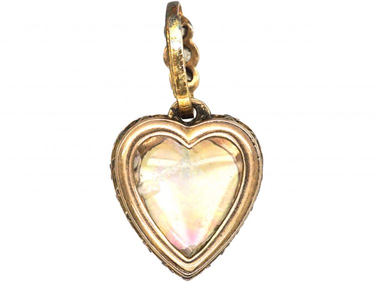 Edwardian Rose Diamond & Opal Heart Pendant with Locket on Reverse