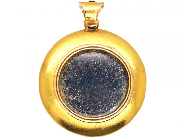Victorian 15ct Gold Round Pendant set with Coral & a Natural Split Pearl with Locket on Reverse