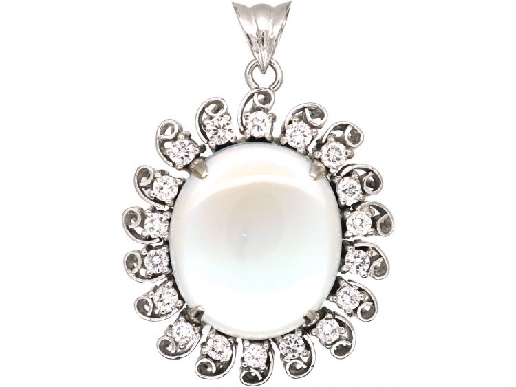 18ct White Gold, Moonstone & Diamond Moon Pendant (858T) | The Antique ...