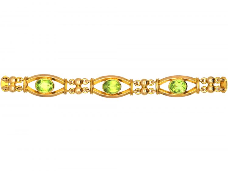 Edwardian 15ct Gold Ornate Bracelet set with Peridots