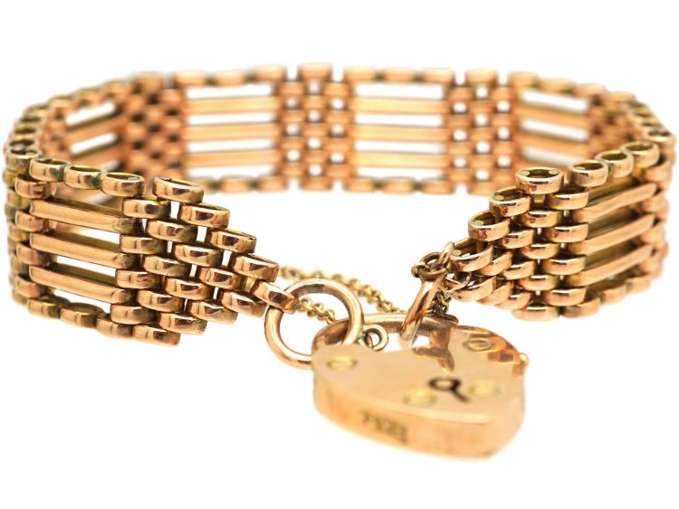 Edwardian 9ct Gold Ornate Gate Bracelet with Padlock