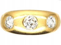 Victorian 18ct Gold & Three Stone Diamond Rub Over Set Ring