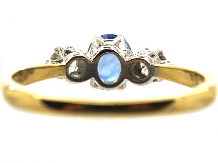 18ct Gold, Three Stone Diamond & Sapphire Ring