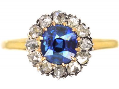 Edwardian 10ct Gold, Sapphire & Rose Diamond Cluster Ring