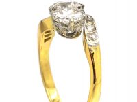 Early 20th Century 18ct Gold & Platinum, Three Stone Diamond Crossover Ring  with Diamond Set Shoulders