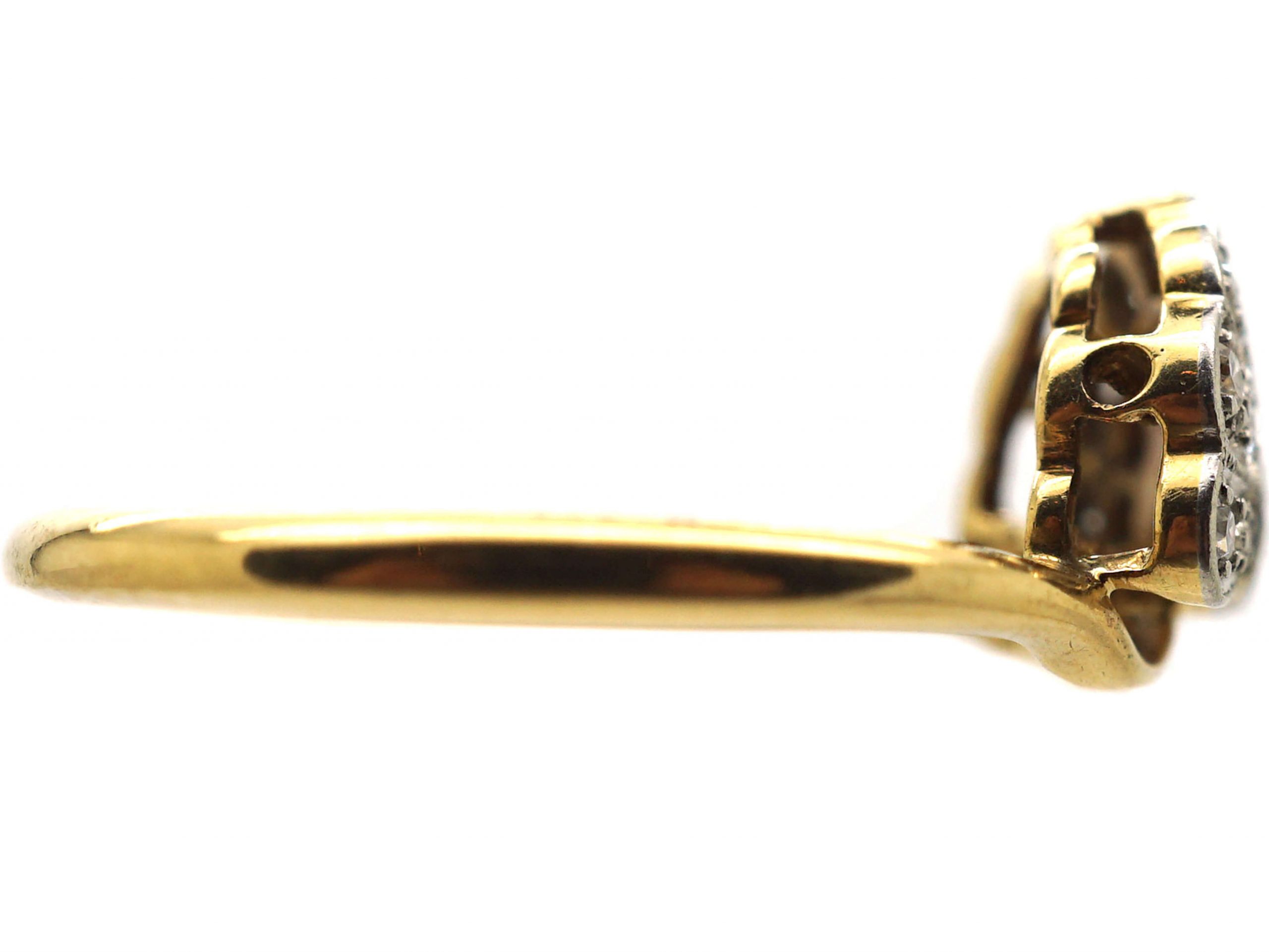 Art Deco 18ct Gold & Platinum, Diamond Set Fan Shaped Ring (789T) The Antique Jewellery Company