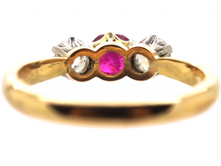 Edwardian 18ct Gold & Platinum, Ruby & Diamond Three Stone Ring