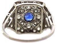 Art Deco Platinum, Sapphire & Diamond Geometric Ring