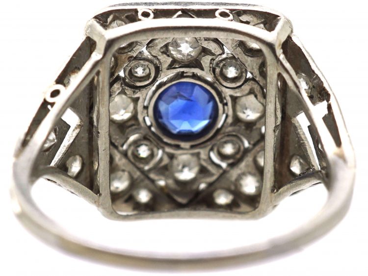 Art Deco Platinum, Sapphire & Diamond Geometric Ring