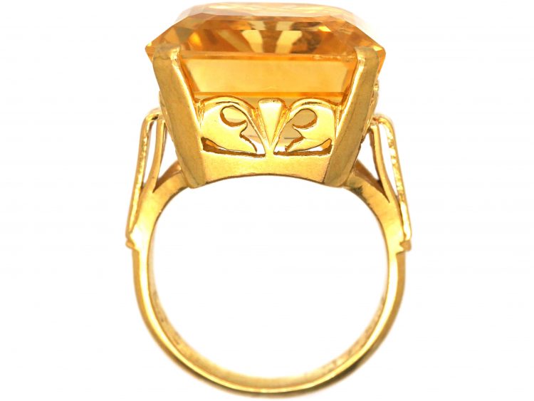 Retro 18ct Gold & Ring set with a Large Emerald Cut Citrine