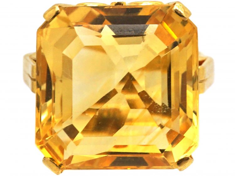 Retro 18ct Gold & Ring set with a Large Emerald Cut Citrine