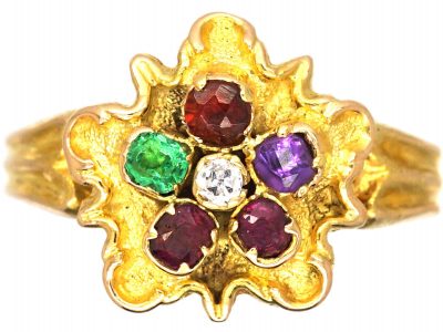 Georgian 15ct Gold Acrostic Pansy Cluster Ring that Spells Regard