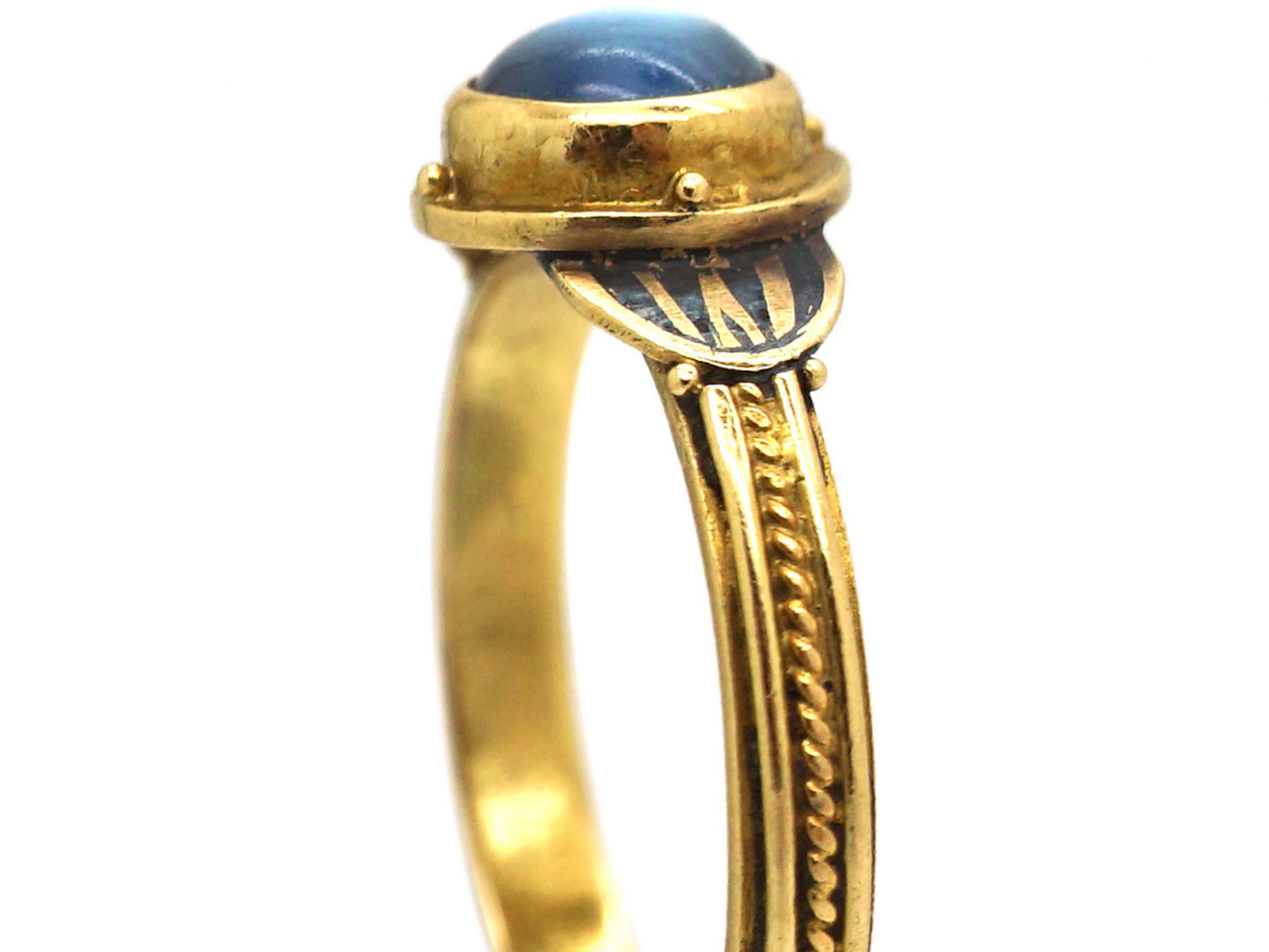 Arts & Crafts 18ct Gold, Black Enamel & Moonstone Ring (822T) The