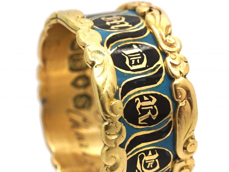 Georgian 18ct Gold, Blue & Black Enamel Mourning Ring
