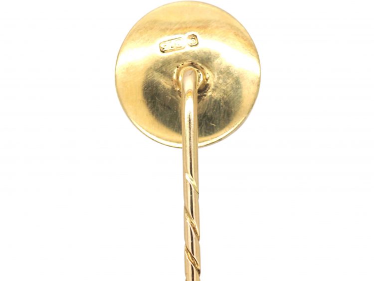 Victorian 9ct Gold Reverse Intaglio Rock Crystal Tie Pin of a Pointer